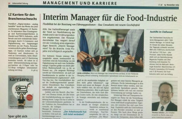 Interim Manager für die Food-Industrie – LZ 13.11.2015 in der Lebensmittelindustrie - RAU INTERIM Manager