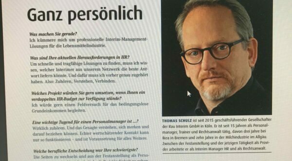 Personalmagazin – Thomas Schulz – persönlich in der Lebensmittelindustrie - RAU INTERIM Manager